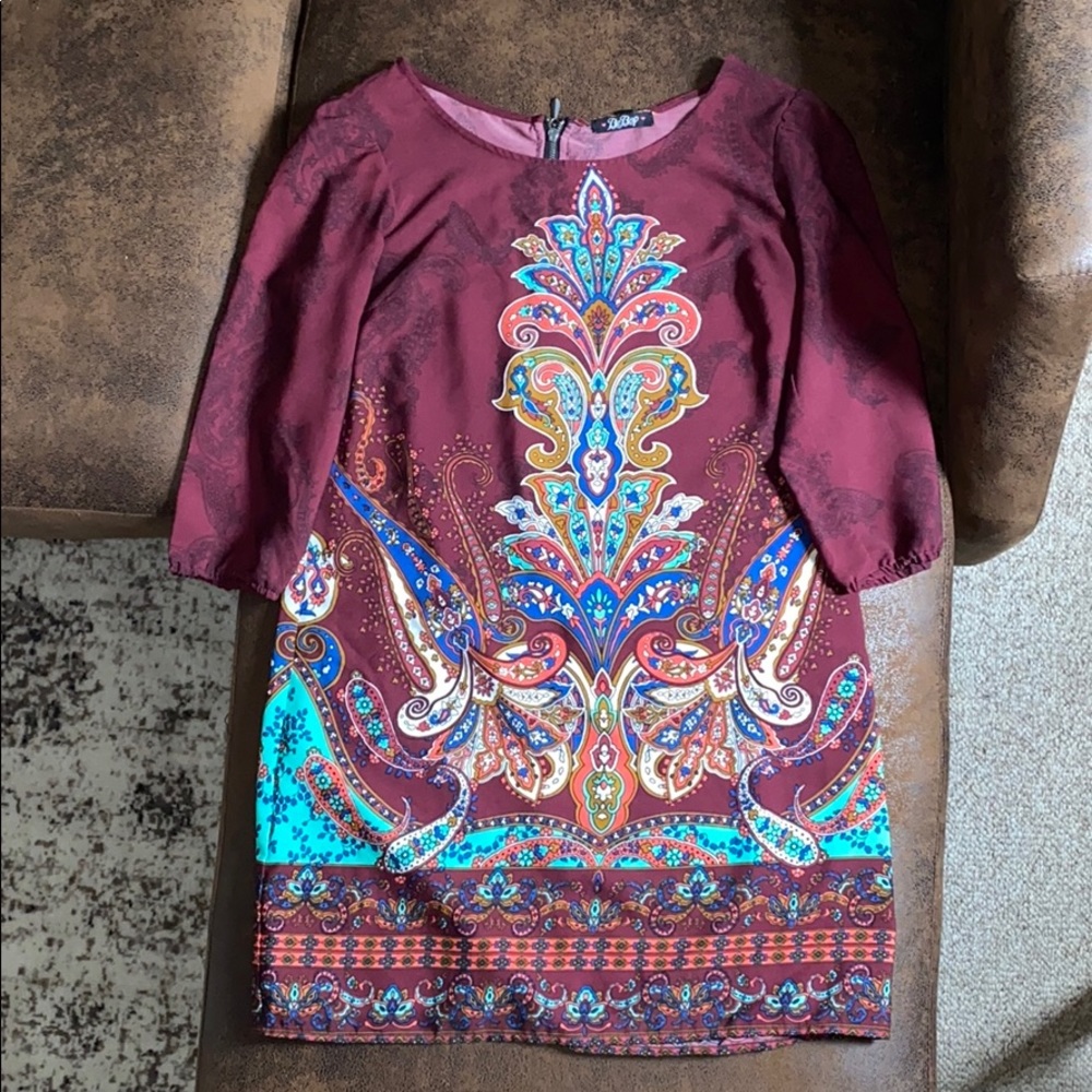 Bebop maroon dress with paisley accents size S.